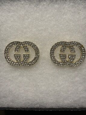 GG Gold Crystal Interlocking Logo Stud Earrings